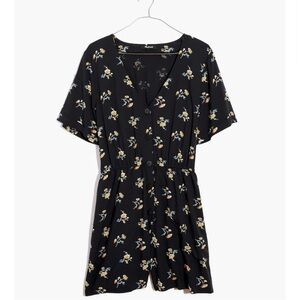 Madewell Floral Daisy Day Romper V-Neck Button Down Black Whimsy Cottagecore Med